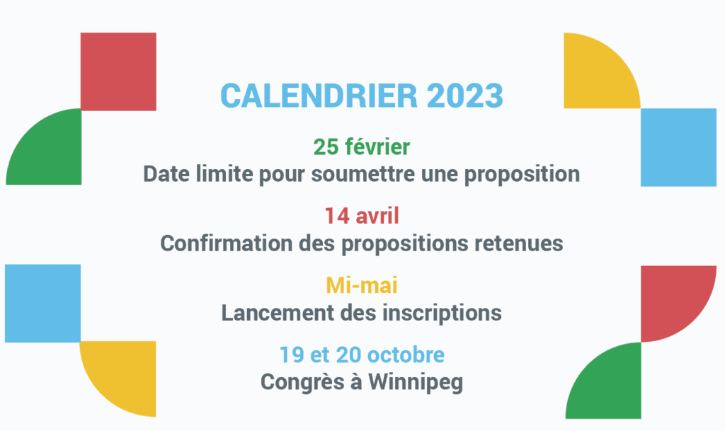 Calendrier des dates importantes pour l'appel d'offre du congrès 2023
