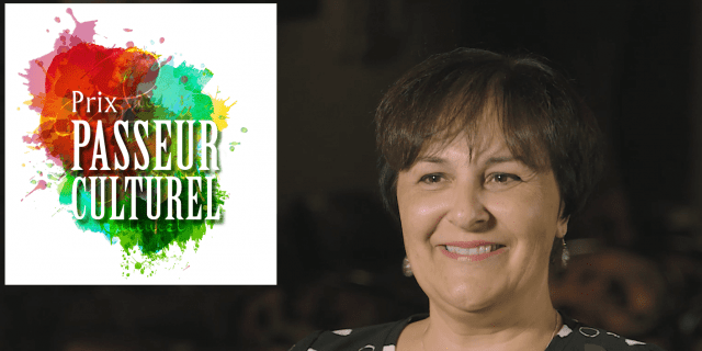 Photo de Chantal Desgagné avec le logo du prix Passeur culturel