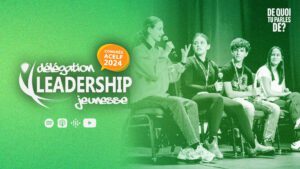 Jeunes de la délégation Leadership jeunesse lors de l'enregistrement de l'épisode de balado De quoi tu parles de?